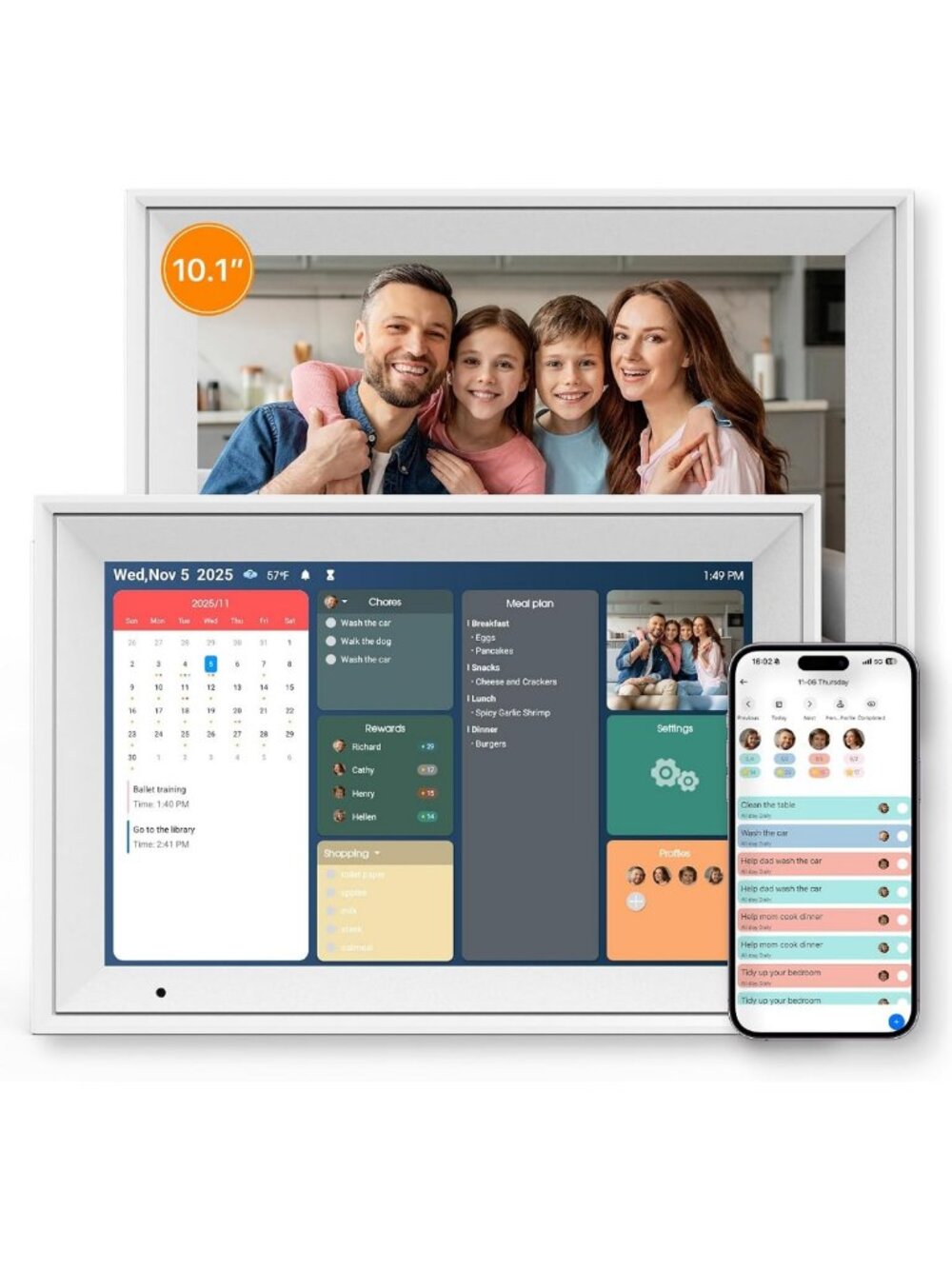 10.1" Smart Digital Calendar & Picture Frame, HD Touchscreen, WiFi, 32GB Memory